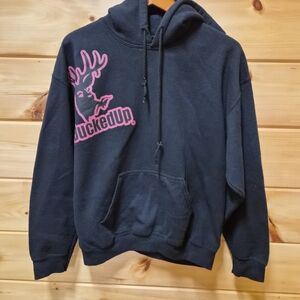 Men's Bucked Up  Black Crewneck Hoodie with Pink Deer Logo